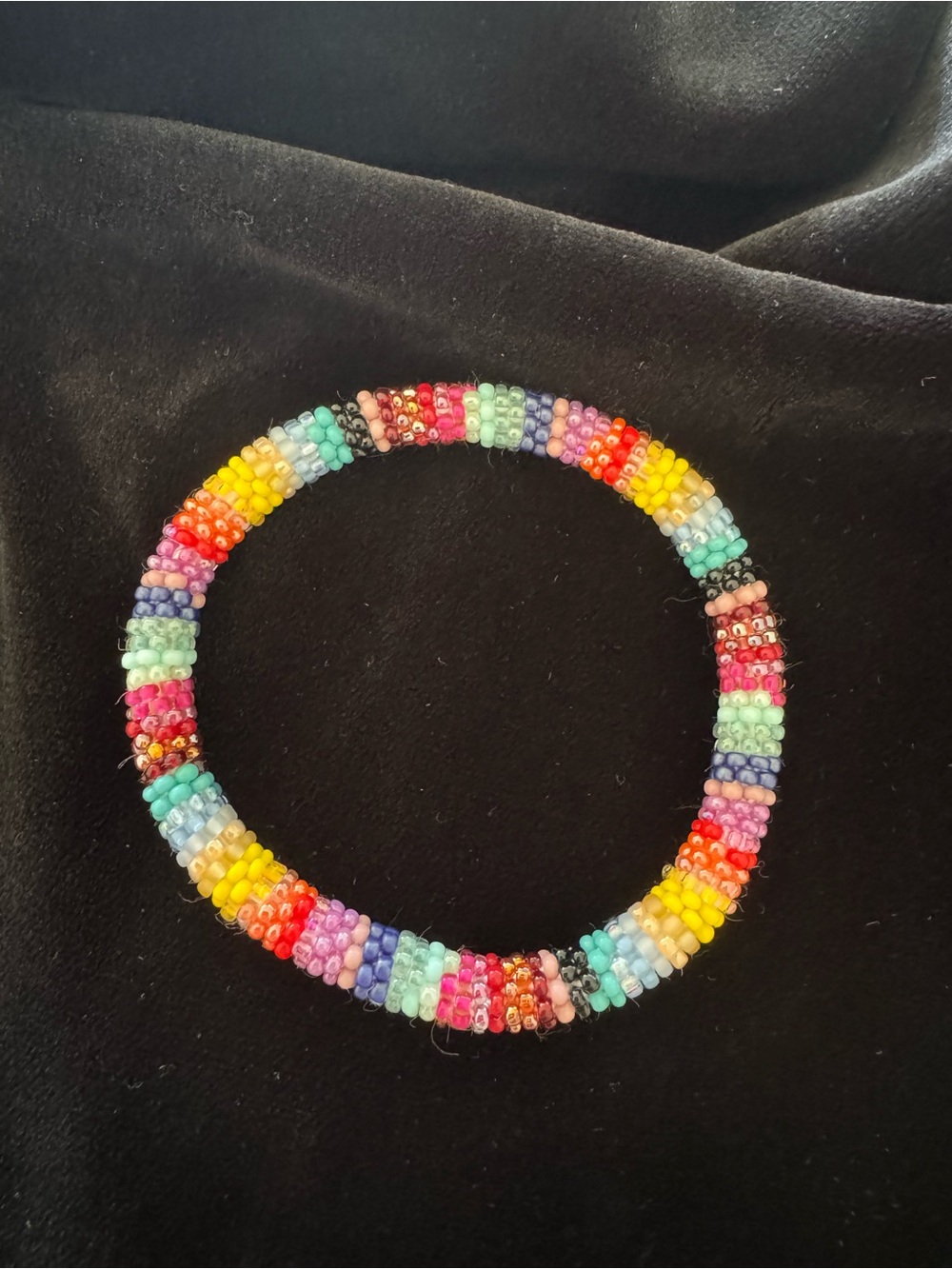 Multicolor Roll On Seed Bead Bracelet Boho Statement